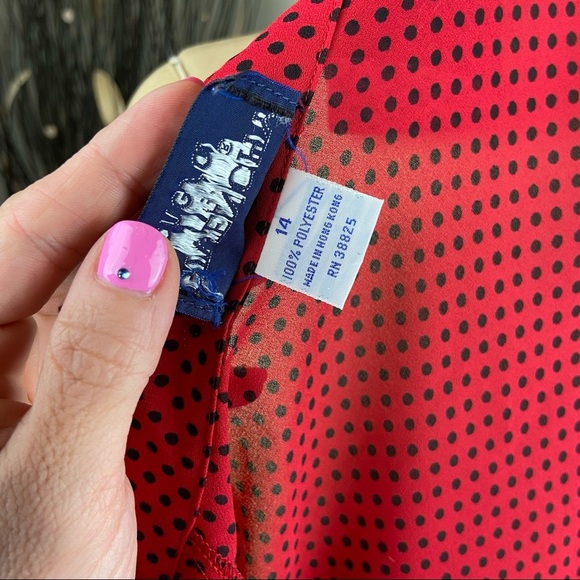 VINTAGE Givenchy Sheer Red Black Polka Dot Top Puff Sleeve Shoulder Blouse Shirt - Picture 9 of 9